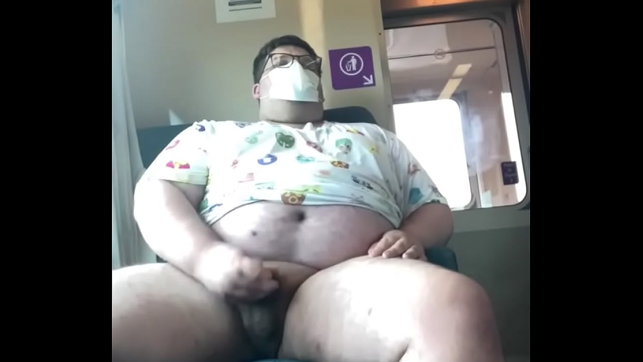 Chubby boy shoots load in train