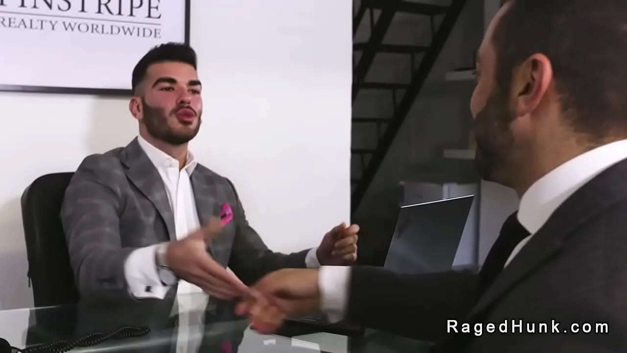 Real estate agent Drew Valentino on a meeting for a job gives foot massage to Pol Prince then sucks his big cock and gets anal fucked