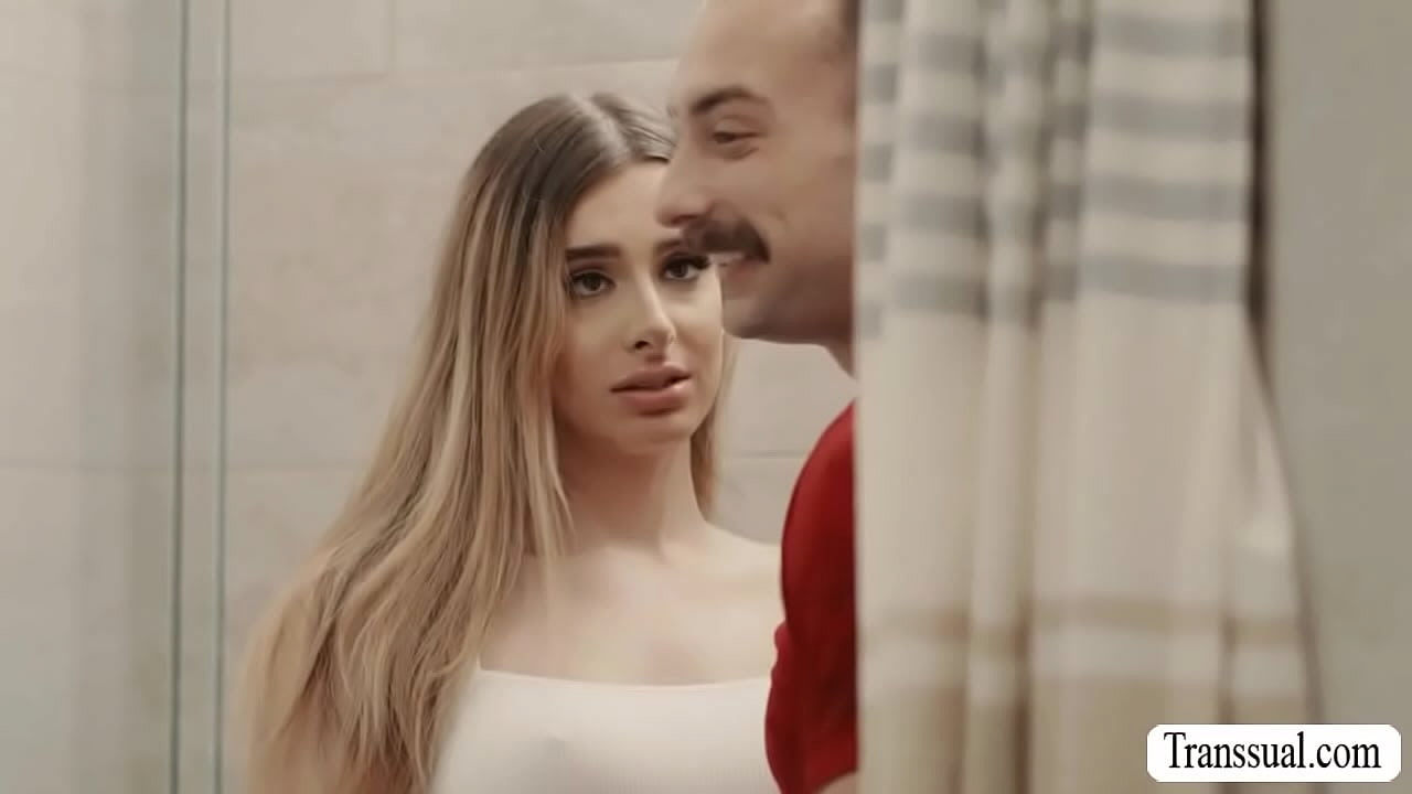 Busty TS babysitter is doing laundry while her boss is fucking her ass behind the back.After that,they move into the bathroom and continue fucking.