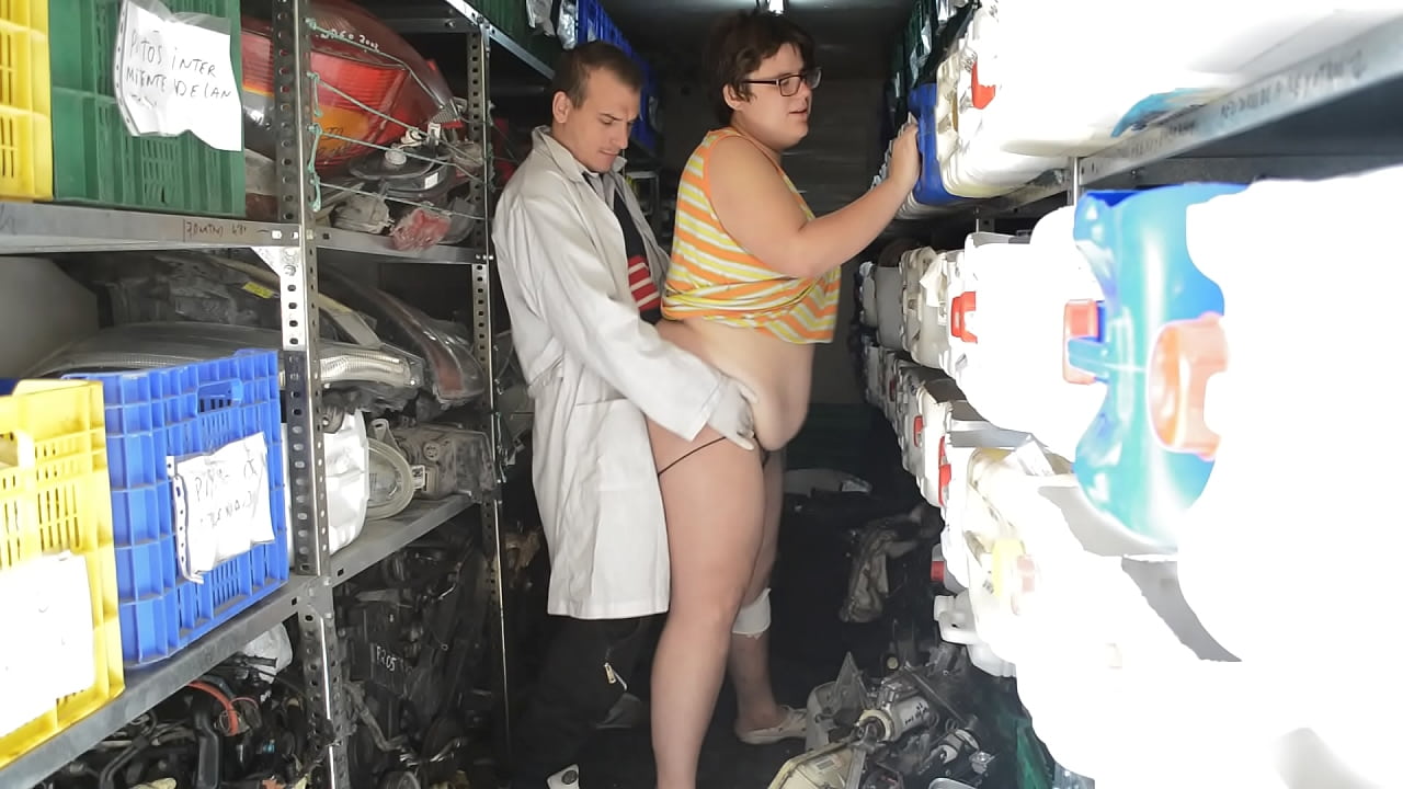 He fucks his in the parts warehouse of the workshop. She is a very vicious fat woman who wants tools inserted in her pussy