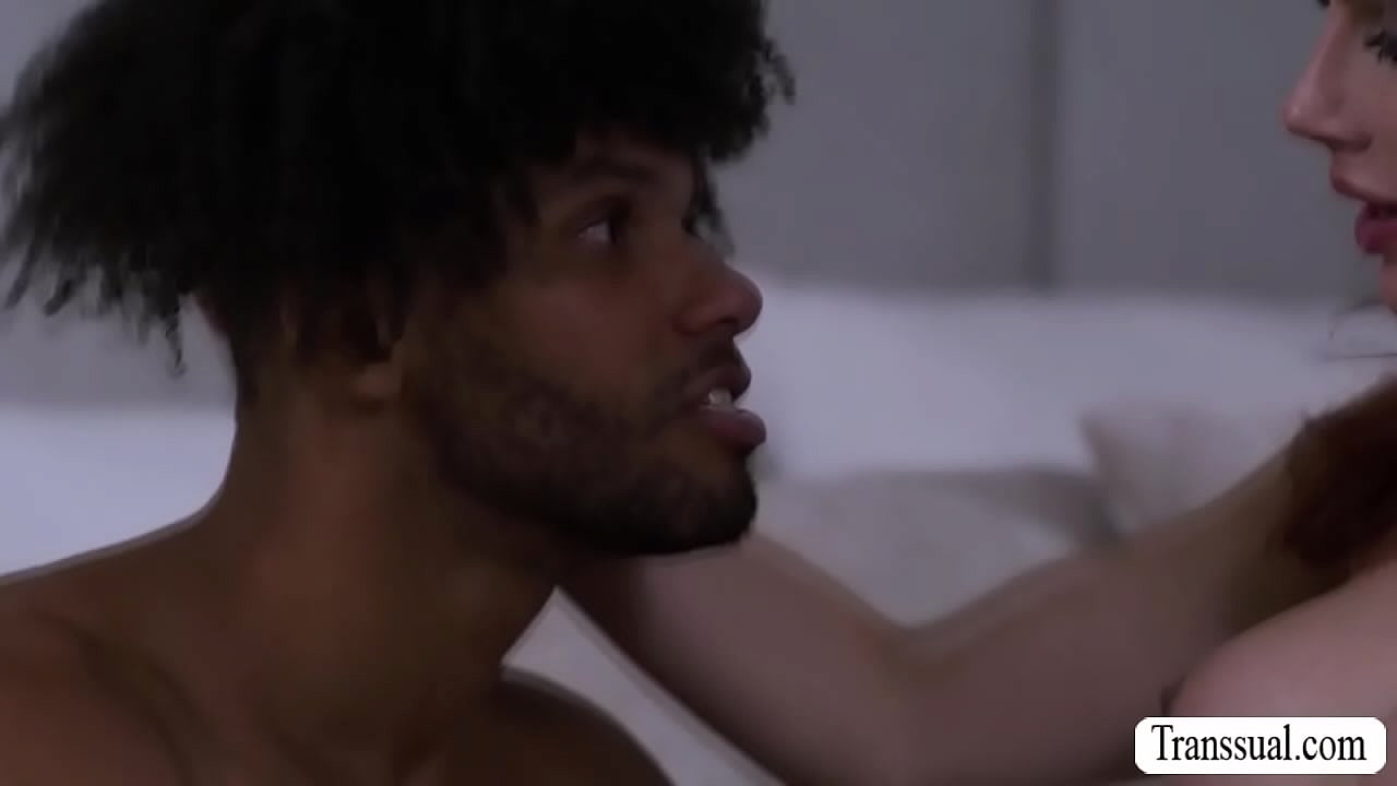 Trans stepmom lets her black stepson Tony Genius suck her hard shecock on the bed passionately