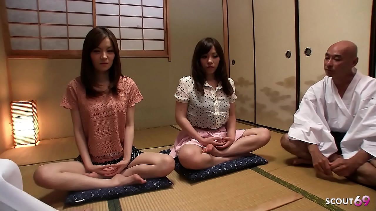 Two Japanese Teens tricked to FFMM Foursome Sex by old Guys at Yoga Session