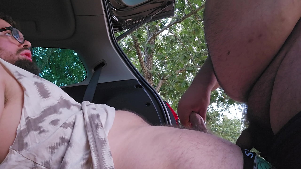 Hairy bear gives me a cruising handjob until I cum