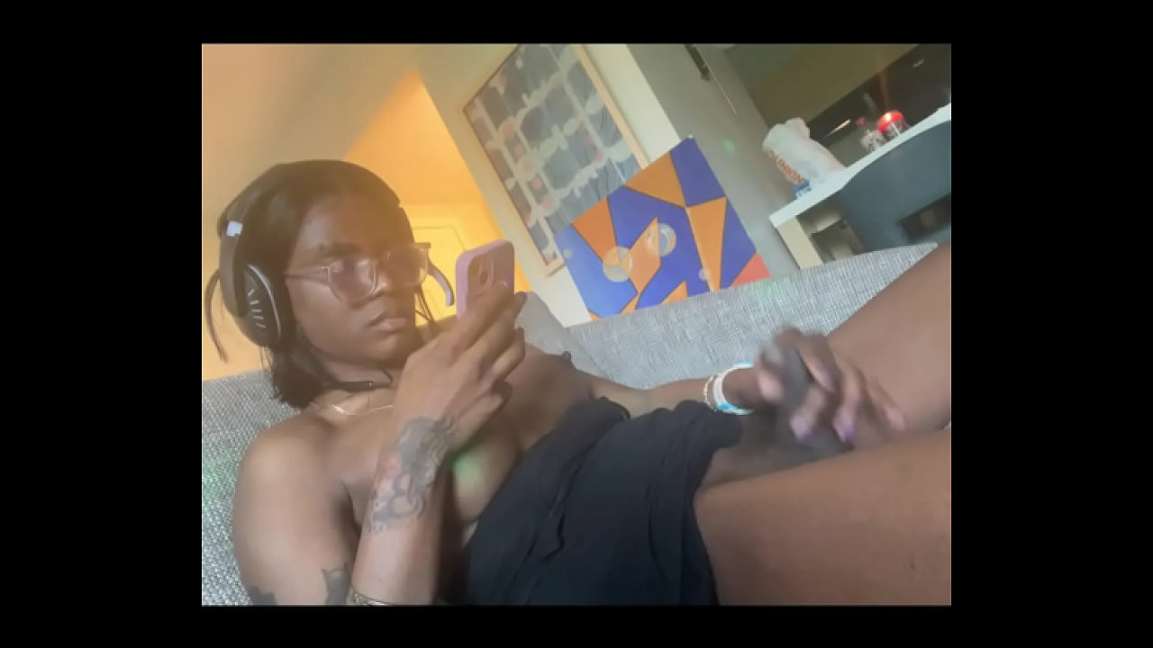 ebony shemale edges while playing video games