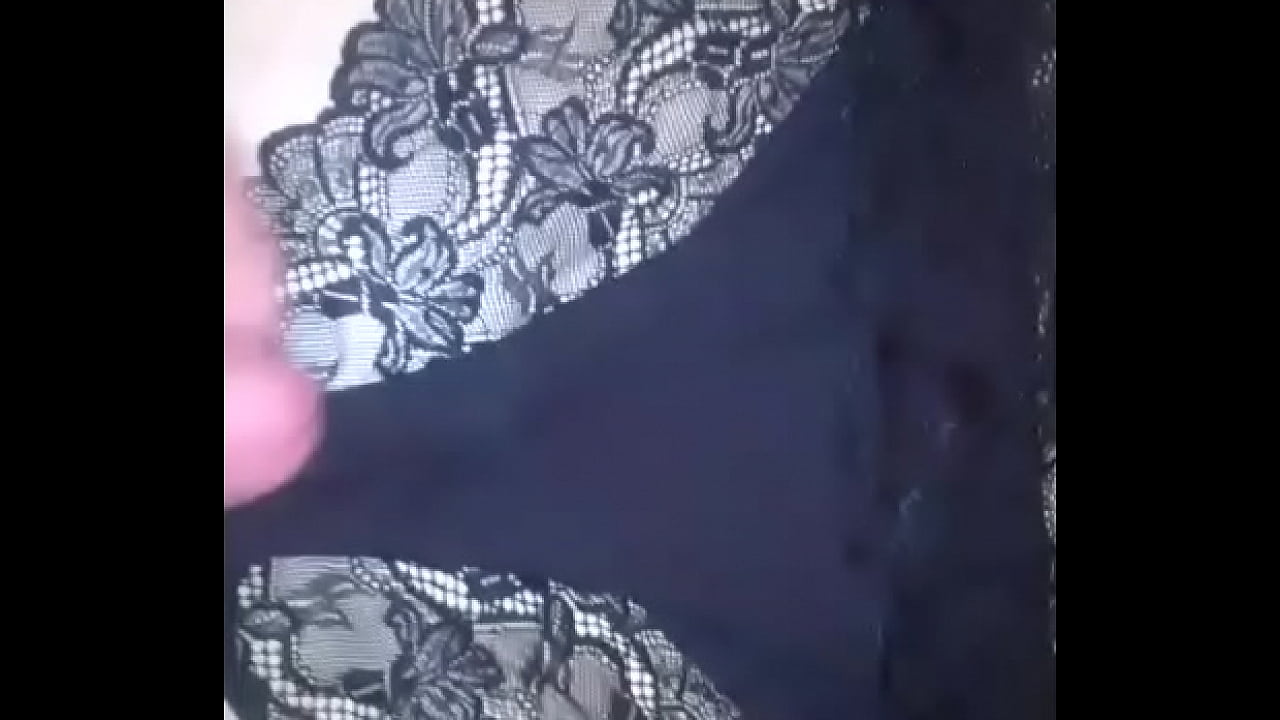 Cumming over wife's black lace panties