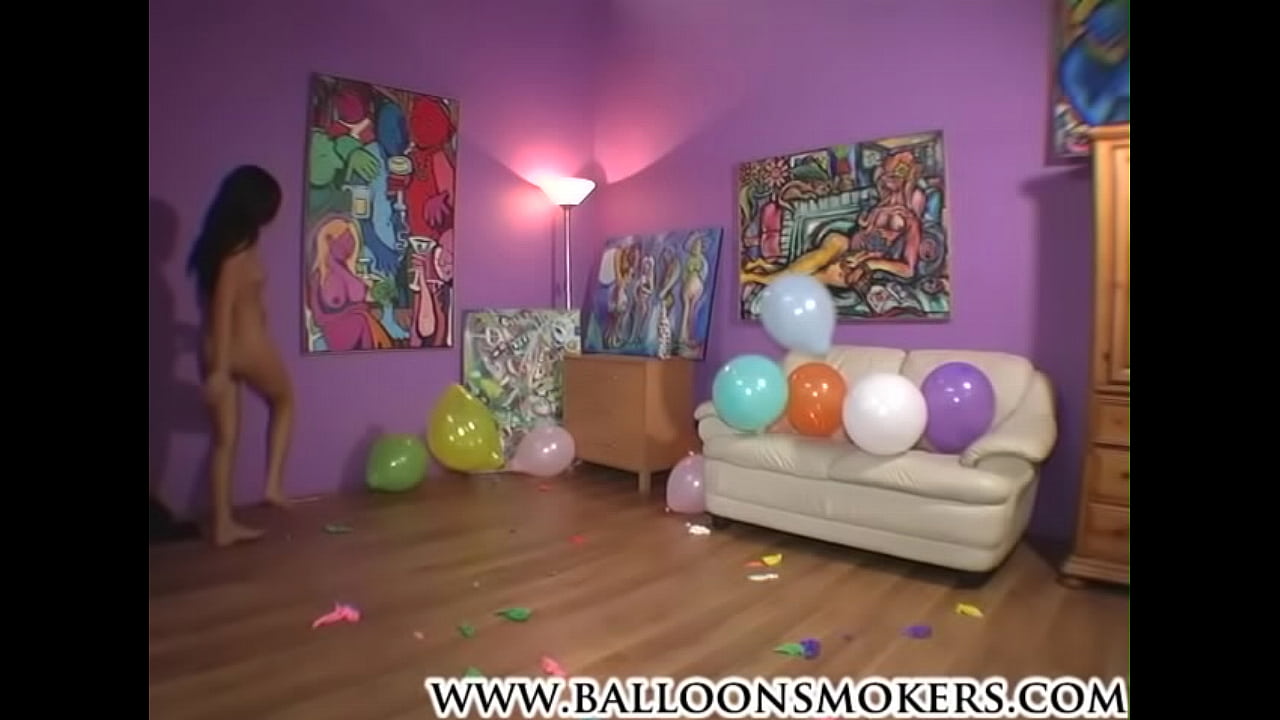 Teen pops balloons nude