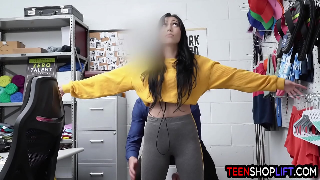 Sexy petite teen thief caught by a big cock security officer