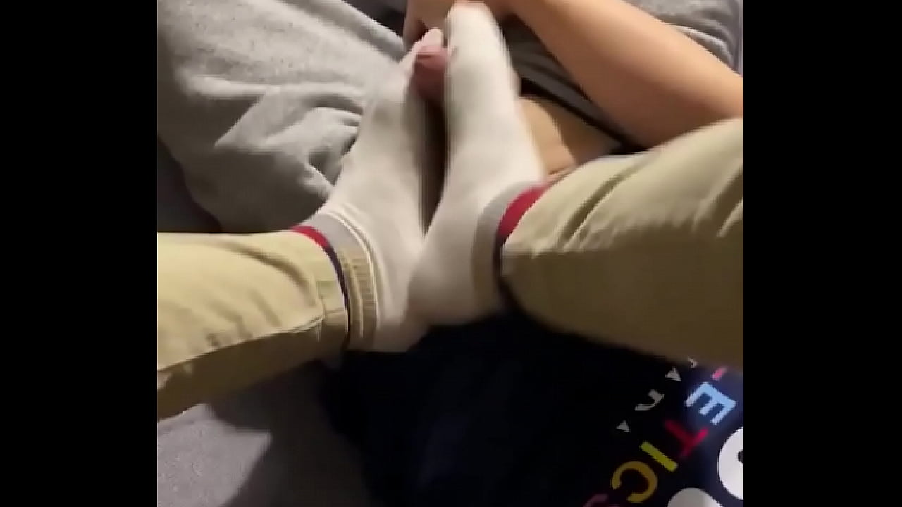 I play his cock with my feet | gay, boy, socks, foot, fetish, soles, toes, teen, worship, chub, chubby, bear, fat, meaty, wide