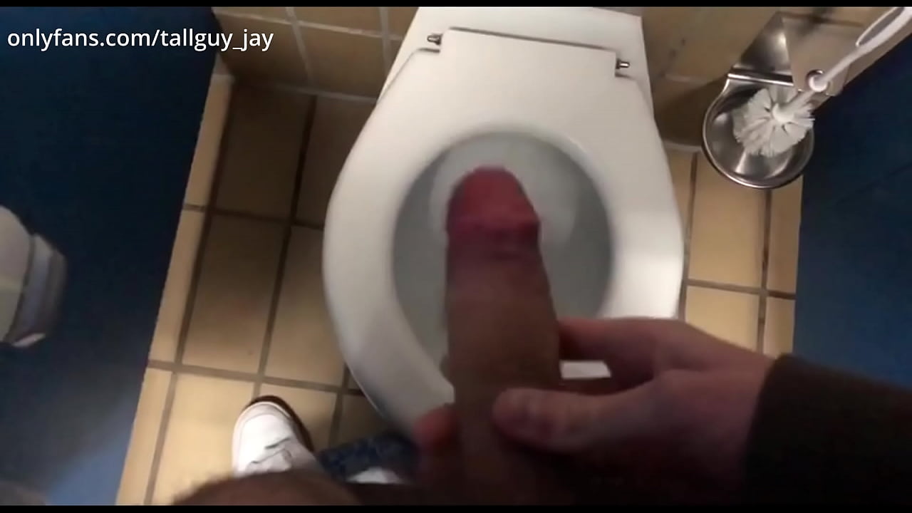 hairy twink wanking his cock in public restroom until he cums