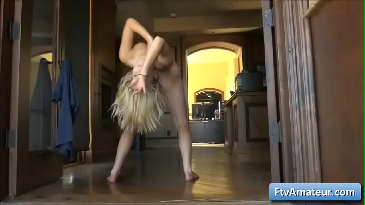 See this naughty blondie teenager getting very flexible and enjoy dancing naked