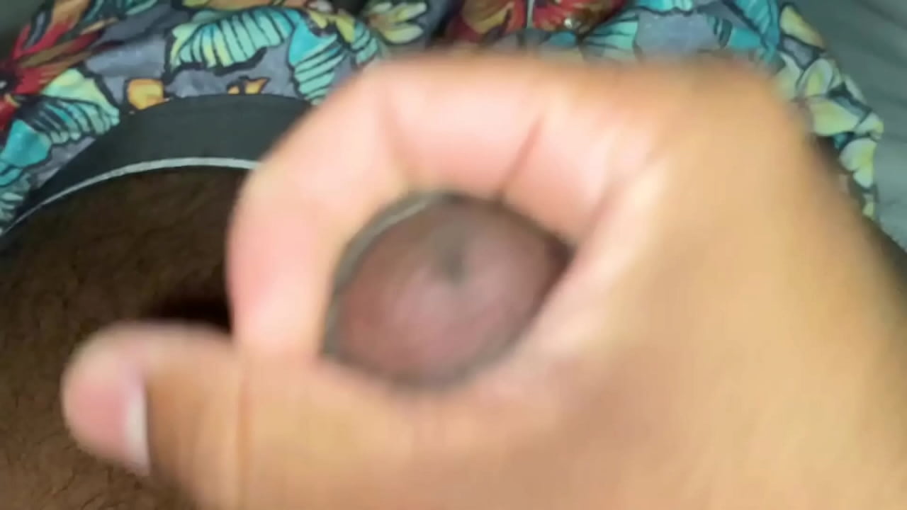 My hubby playing with his brown dick and ending up with a cumshot in slomo