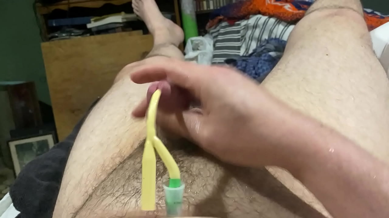 Yanking on my dick with a foley in it