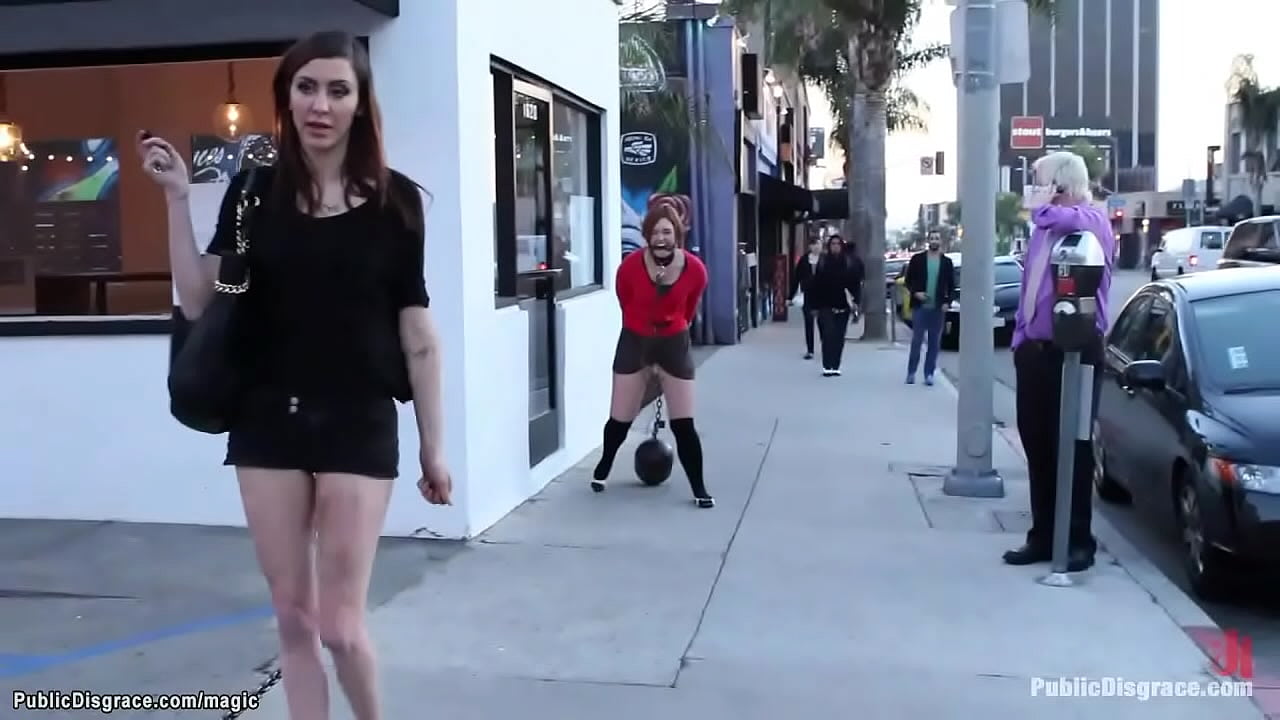 Mistress Princess Donna Dolore public humiliate chained slave Jodi Taylor on the streets then makes her fuck in the crowded bar and get facial