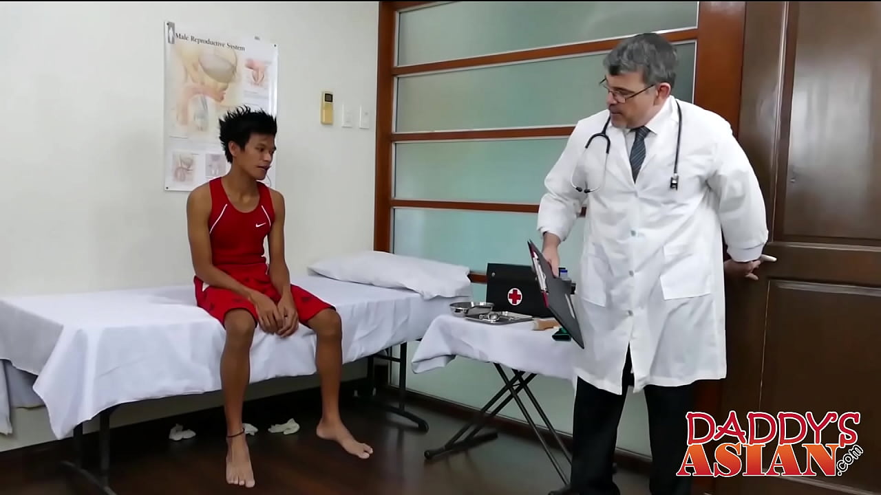 Doctor measures twink patients ass with his cock