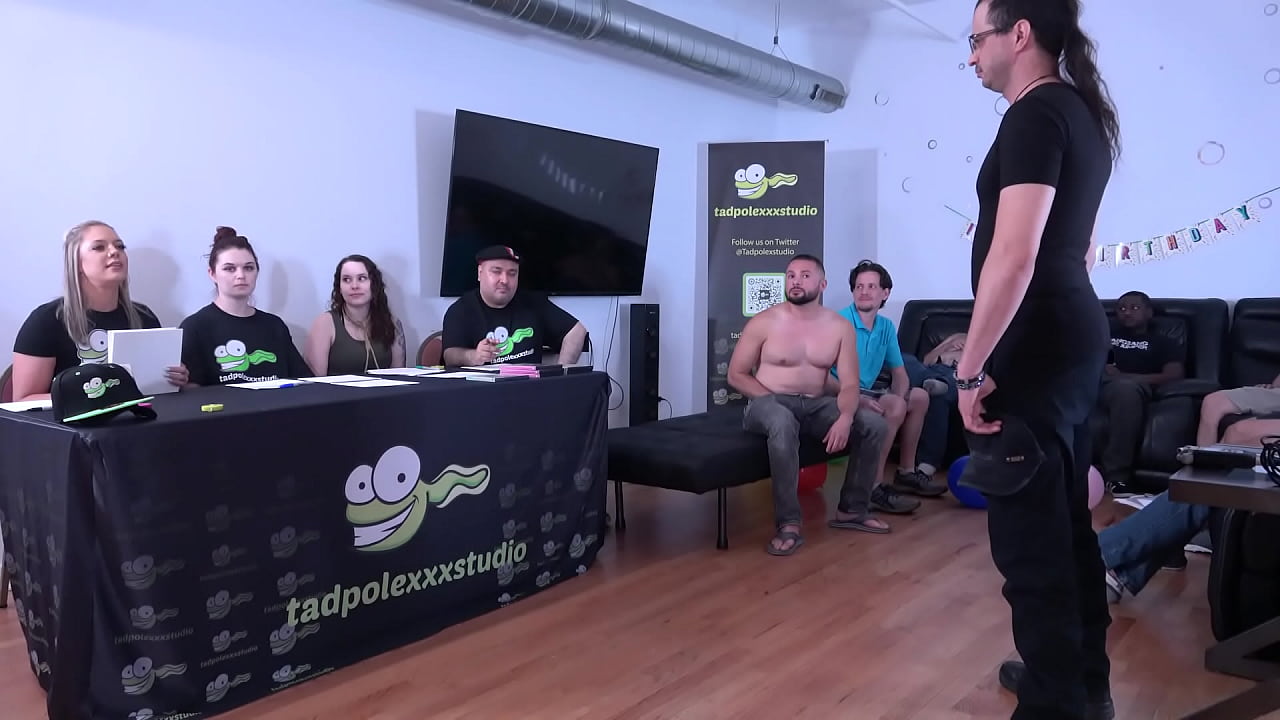 Three beautiful Judges Measure and Rate Cocks in Male Talent Contest