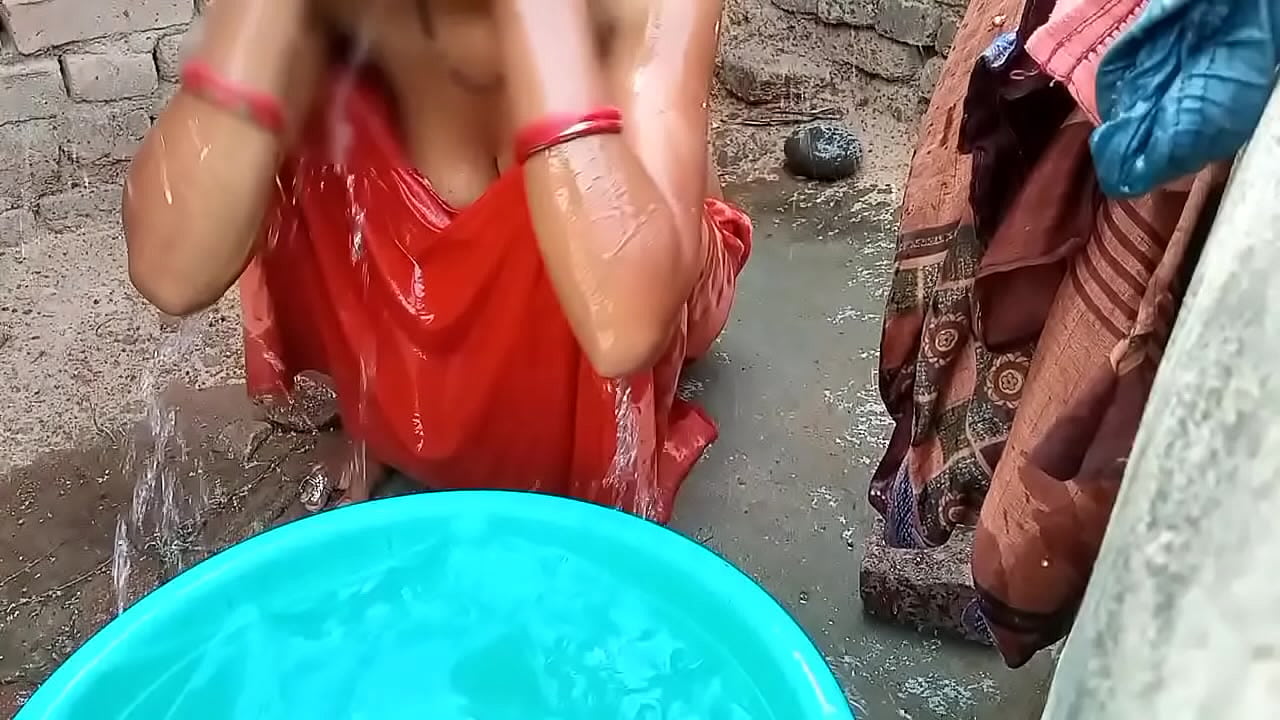 Outdoor village bathing in my wife