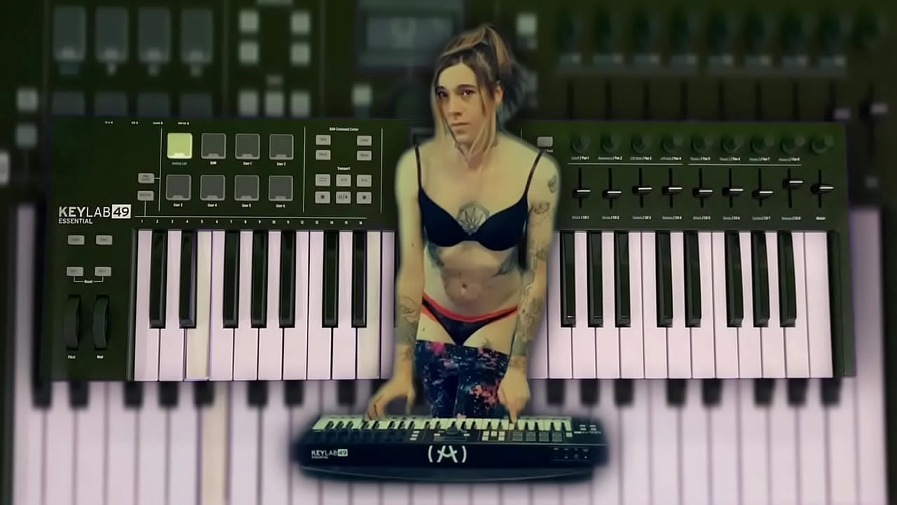 Sexy Girl making music in Hot Lingerie