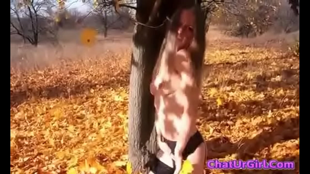 Hairy teen masturbating on camera, in forest