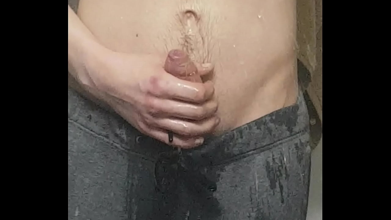 Uncut cock pissing making a mess of bathroom