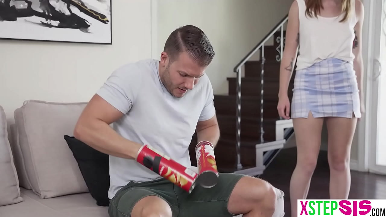 Stepbro got his hand stuck in potato chips cans but stepsis knew how to help him