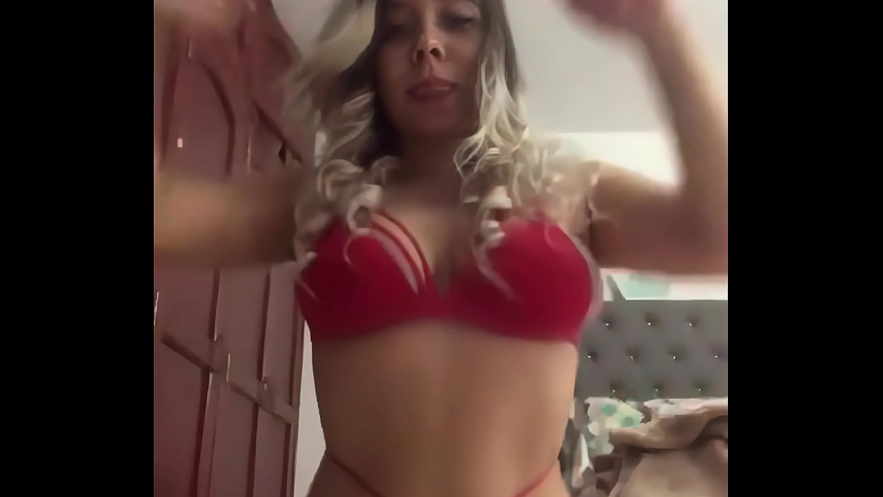 Blonde webcam slut wants to make you hard in her red lingerie