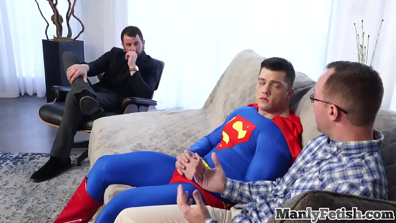 Cosplay hunk enjoys 3some barebacking with BF and creampied friend