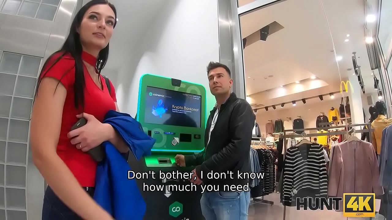 HUNT4K. Hottie in red dress has no cash but man is ready to help