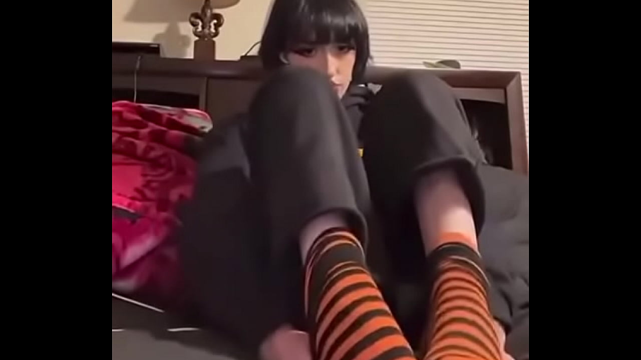 Pale girl takes socks off for you