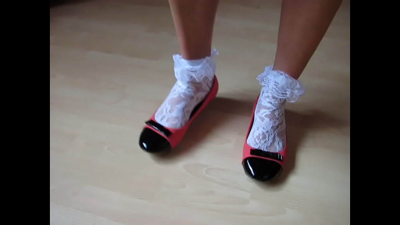 red sued ballerinas and ruffled socks