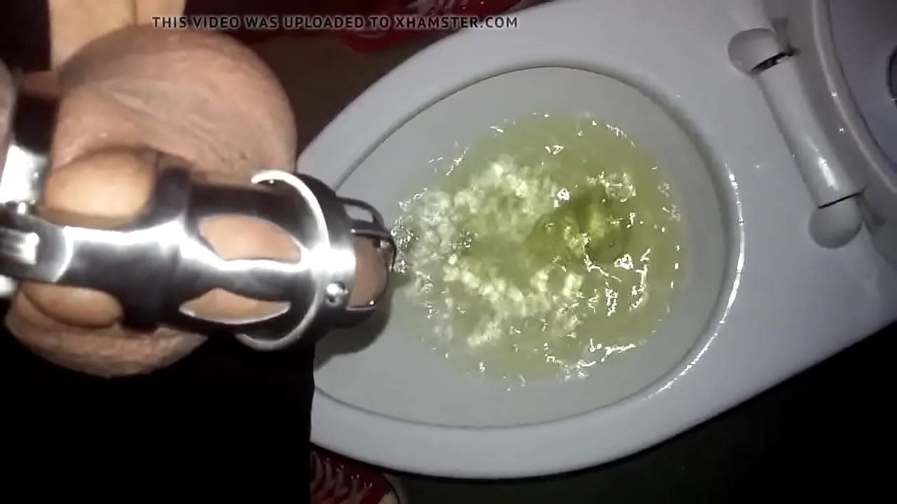 faggot dicklet locked in a cage pissing at a restaurant restroom