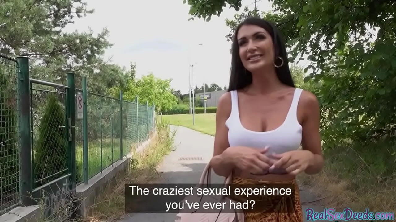 Busty european pickedup outside before riding dick in duo