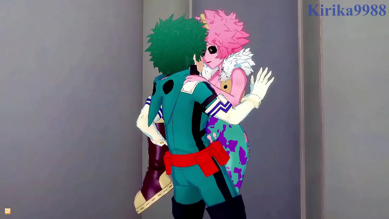 Mina Ashido and Momo Yaoyorozu and Izuku Midoriya intense sex. - My Hero Academia Hentai