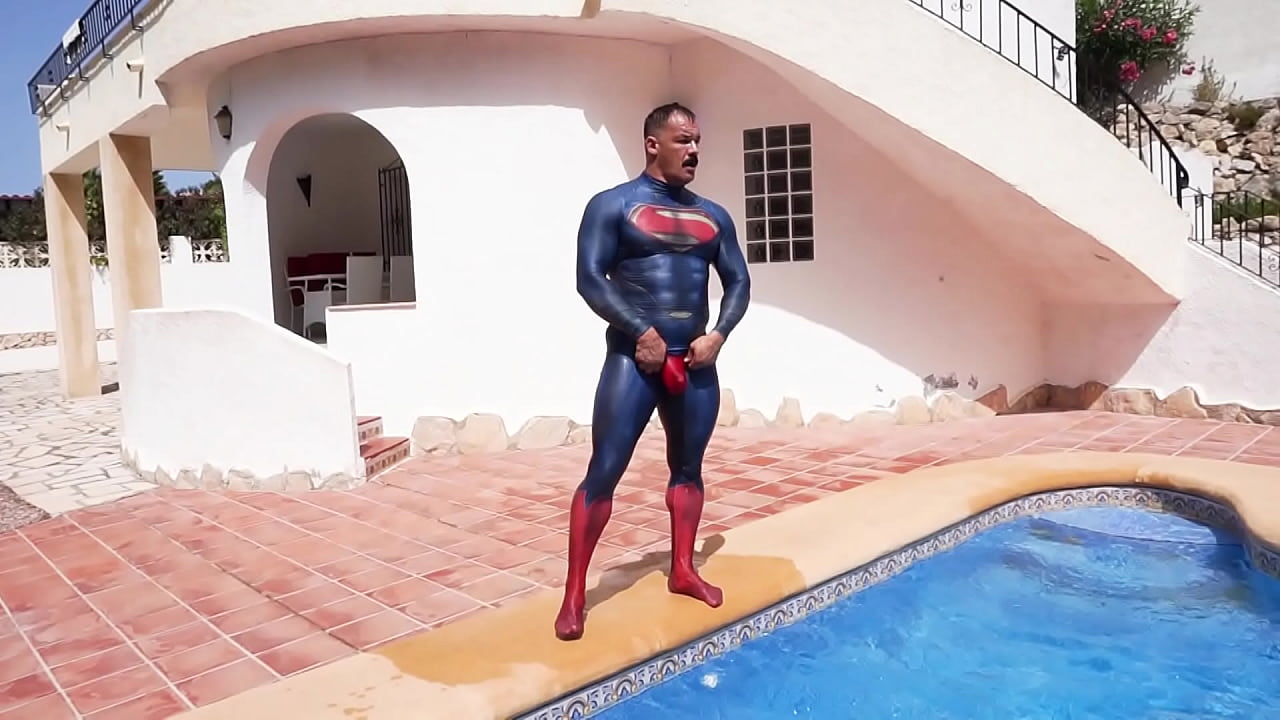 Superman soaks his lycra suit in the pool