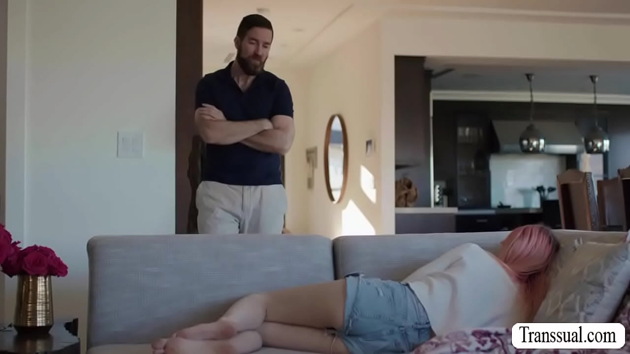 Stepdad comforts his tired TS stepdaughter by kissing and licking her ass.After that,he lets her throats his dick and rides it after.