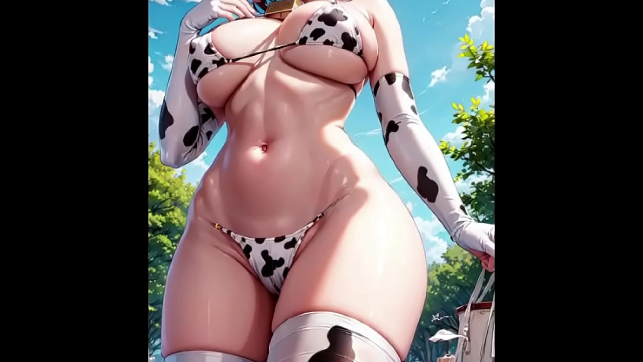 Ahegao Cow Girl bikini public farm