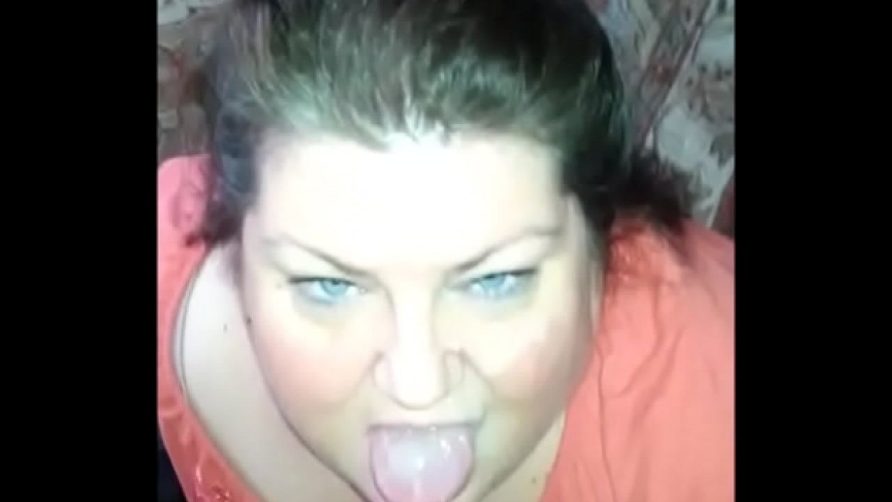 Fat MILF sucking cock eating cum POV