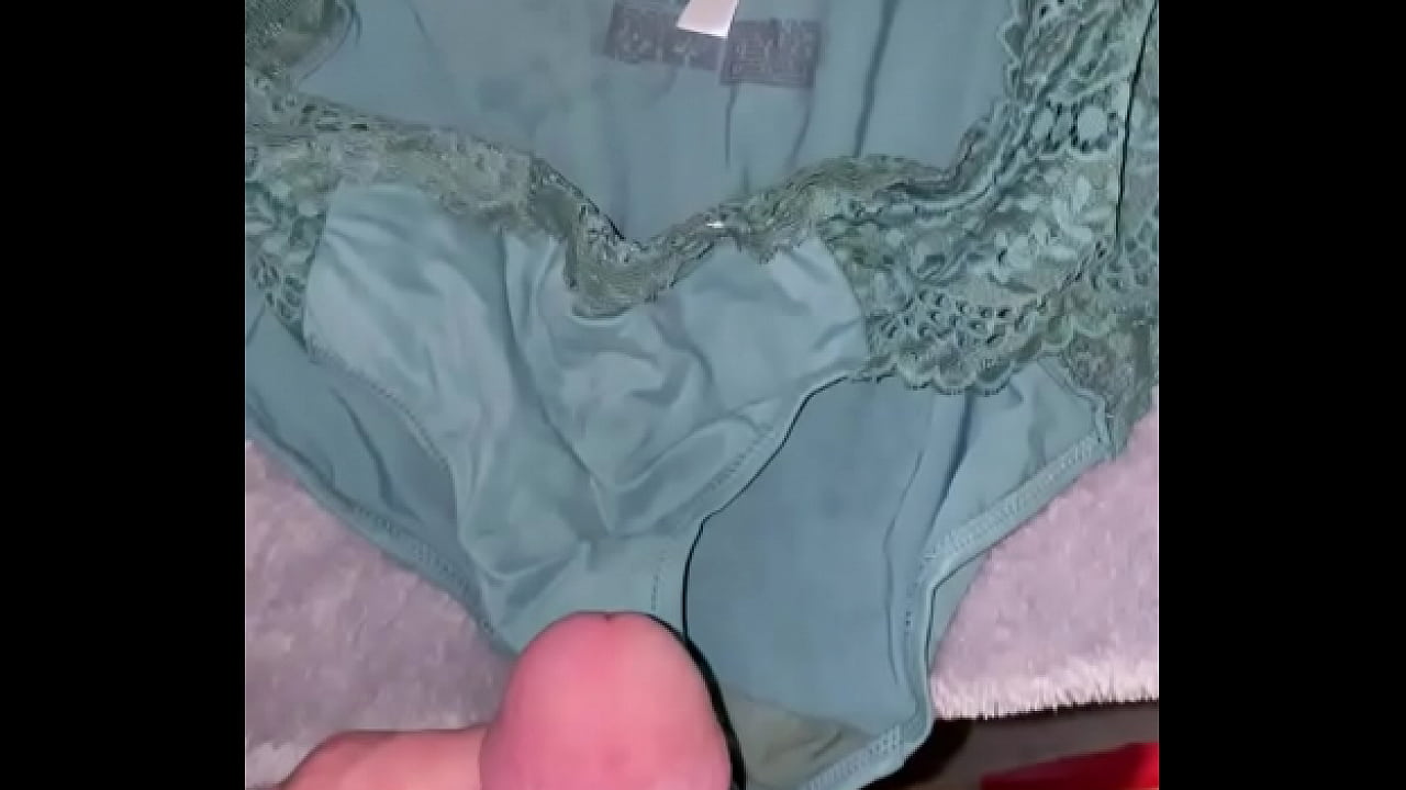 Stroking my big cock in a pair of panties worn by best friend.