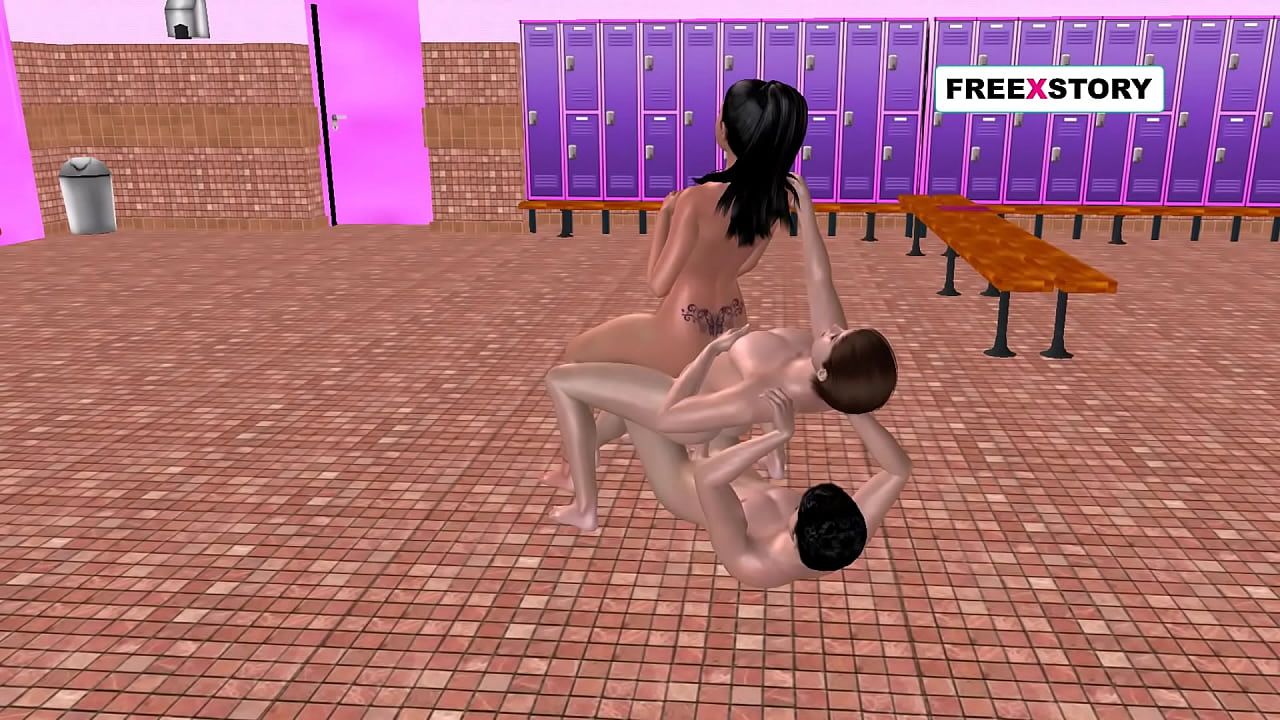 An animated 3D cartoon porn video of a cute girl doing threesome sex with two men in two different positions.