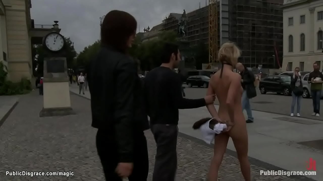 Princess Donna Dolore and Tommy Pistol walk naked Euro blonde babe Diana Pink through public streets then bind and fuck her and cum on her face