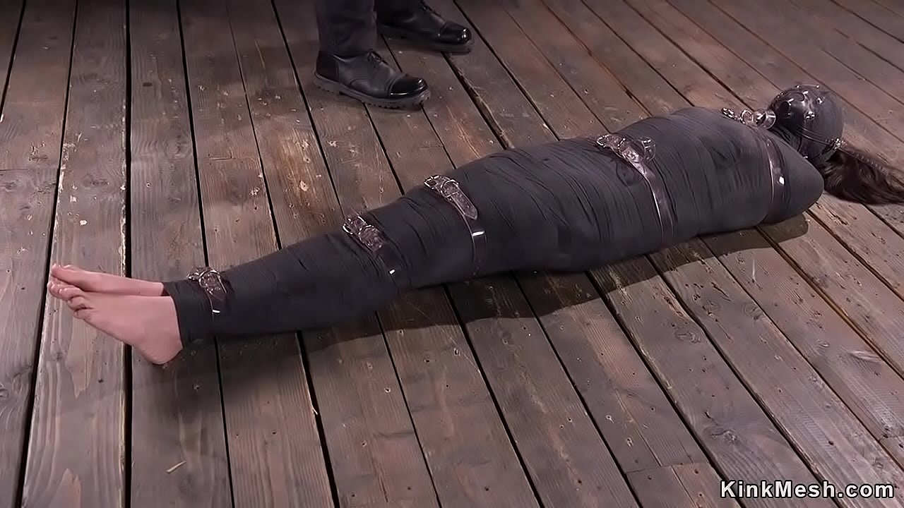Brunette slave gets hard whipped and spanked in metal device bondage by master