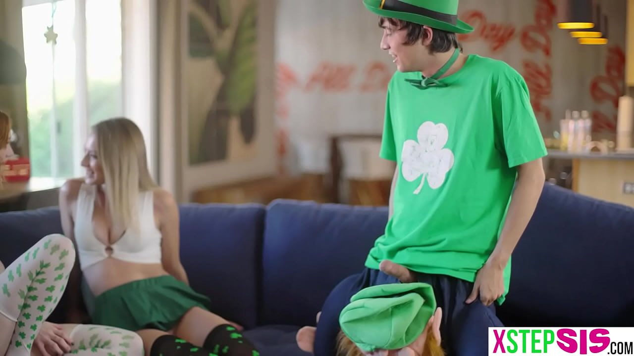 St Patricks Day had stepsis and her tight friend sucking and riding stepbros Leprechaun cock