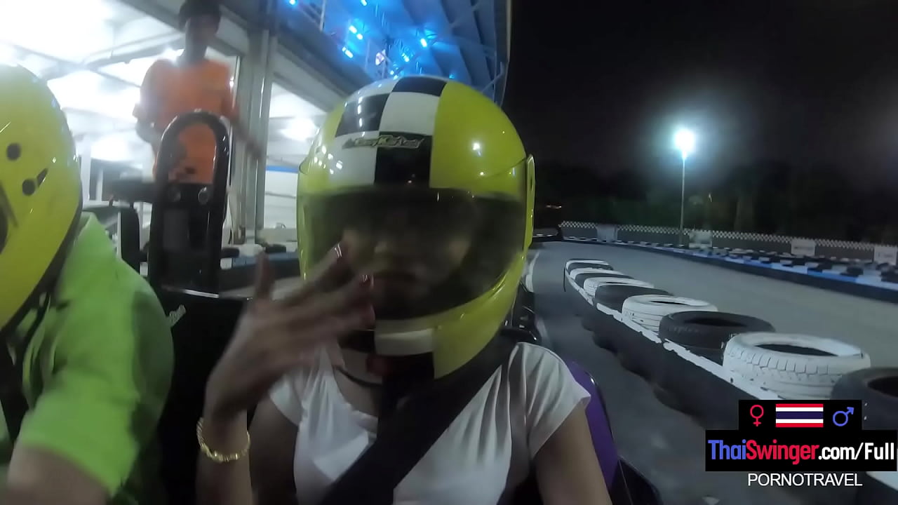 Round butt Thai girlfriend sucked and fucked her boyfriend after a go kart session