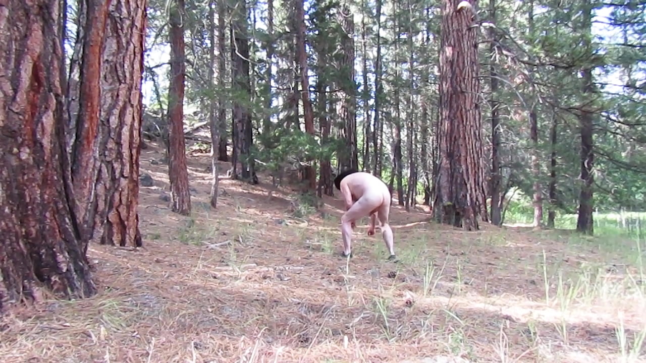 Naked in the forest.