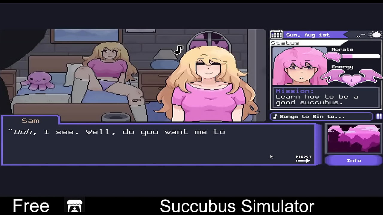 Succubus Simulator (free game itchio) Visual Novel, 2D, Adult, Erotic, femdom, LGBT, NSFW, Pixel Art