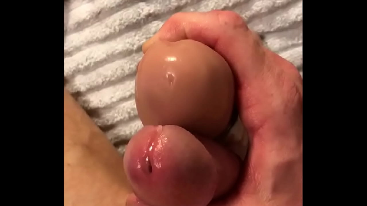 Leaking cock frottage while riding dildo