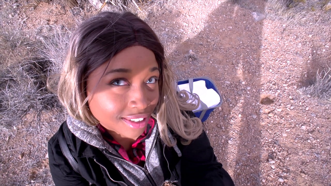 Couple hiking have fun in the Hot Desert  Interracial Outside Blowjob
