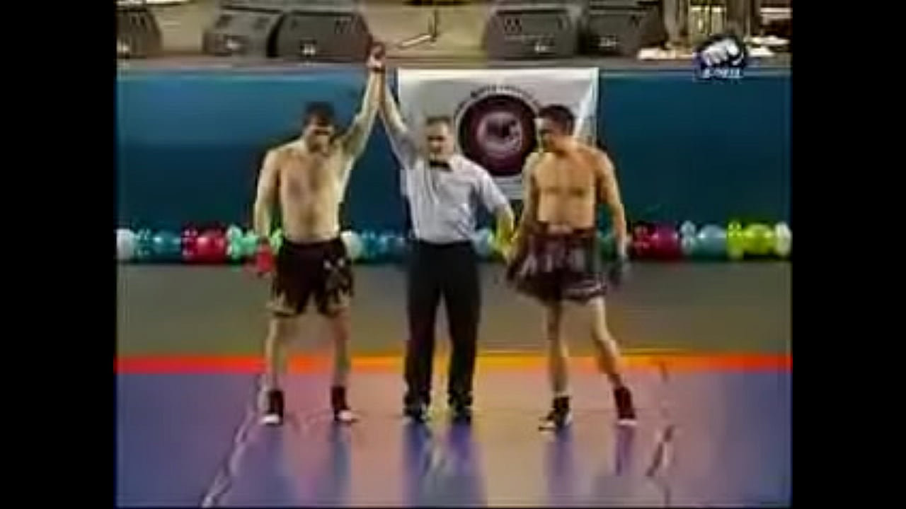 The winner is dancing russian dance 'Lezginka" after fight