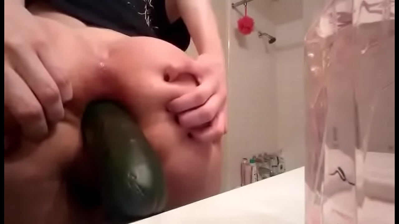 Young blonde gf fists herself and puts a cucumber in ass