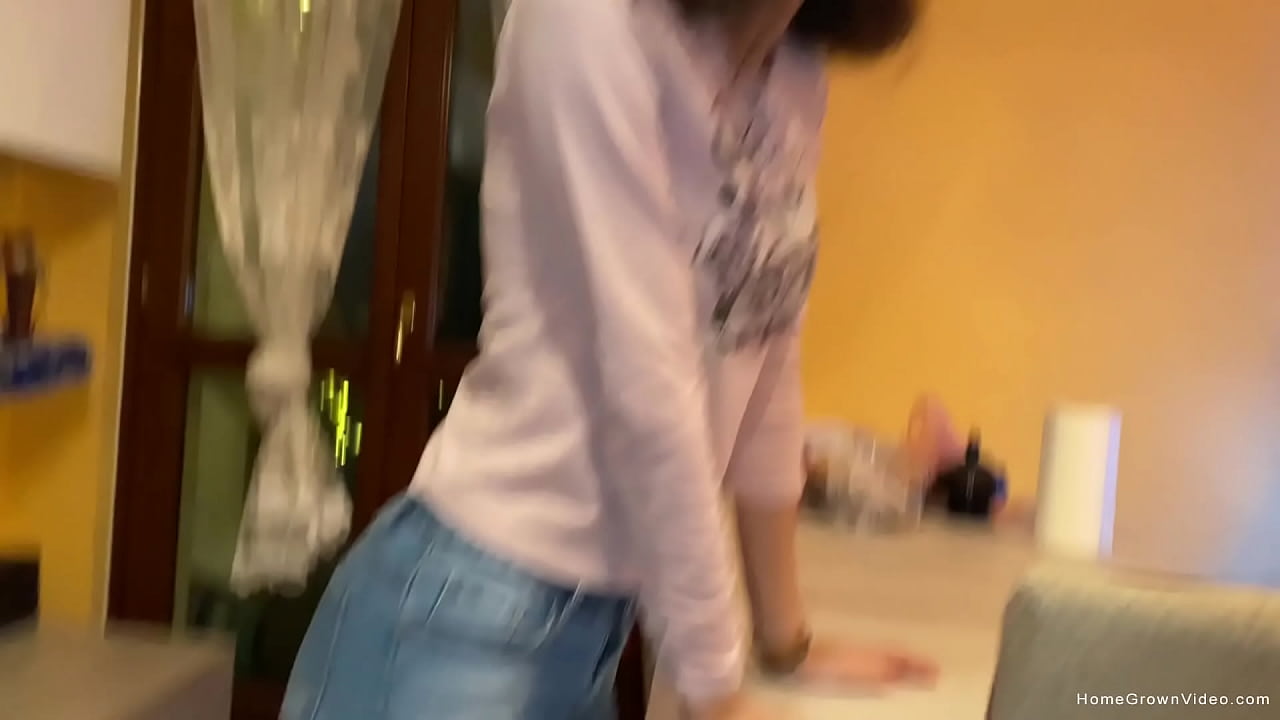 Skinny brunette gets interrupted to fuck her man