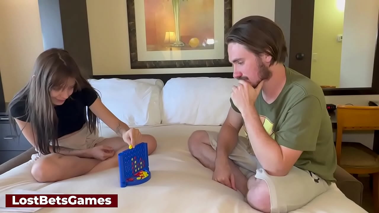 Connect 4 strip game with a hot young brunette